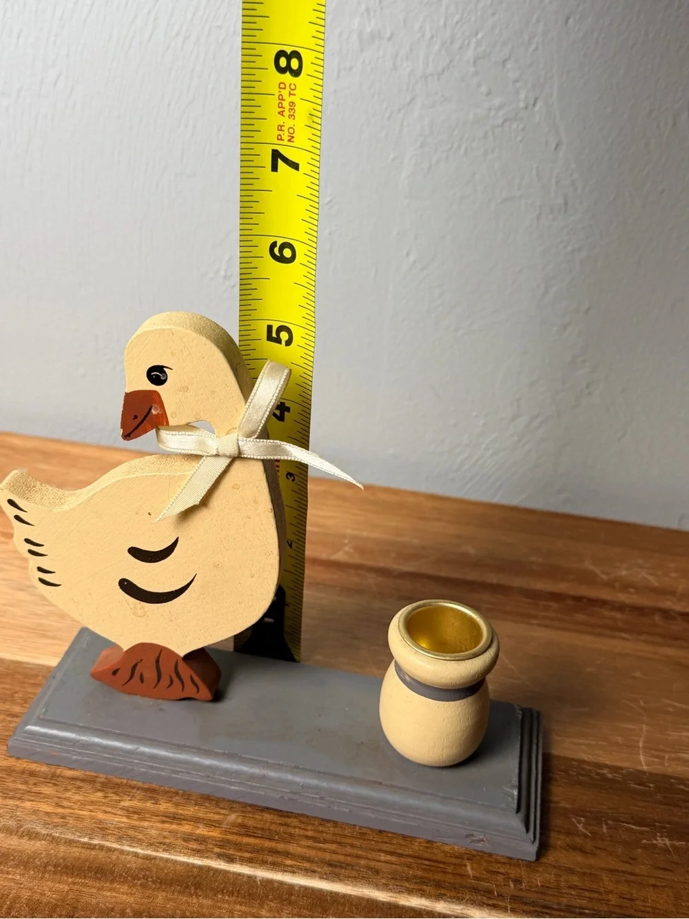 Vintage Wooden Goose Candle Holder, Taiwan Folk Art Goose Decor